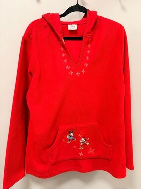 Disney, Minnie & Mickey ice skating,  fleece, pull over woman’s red hoodie, L